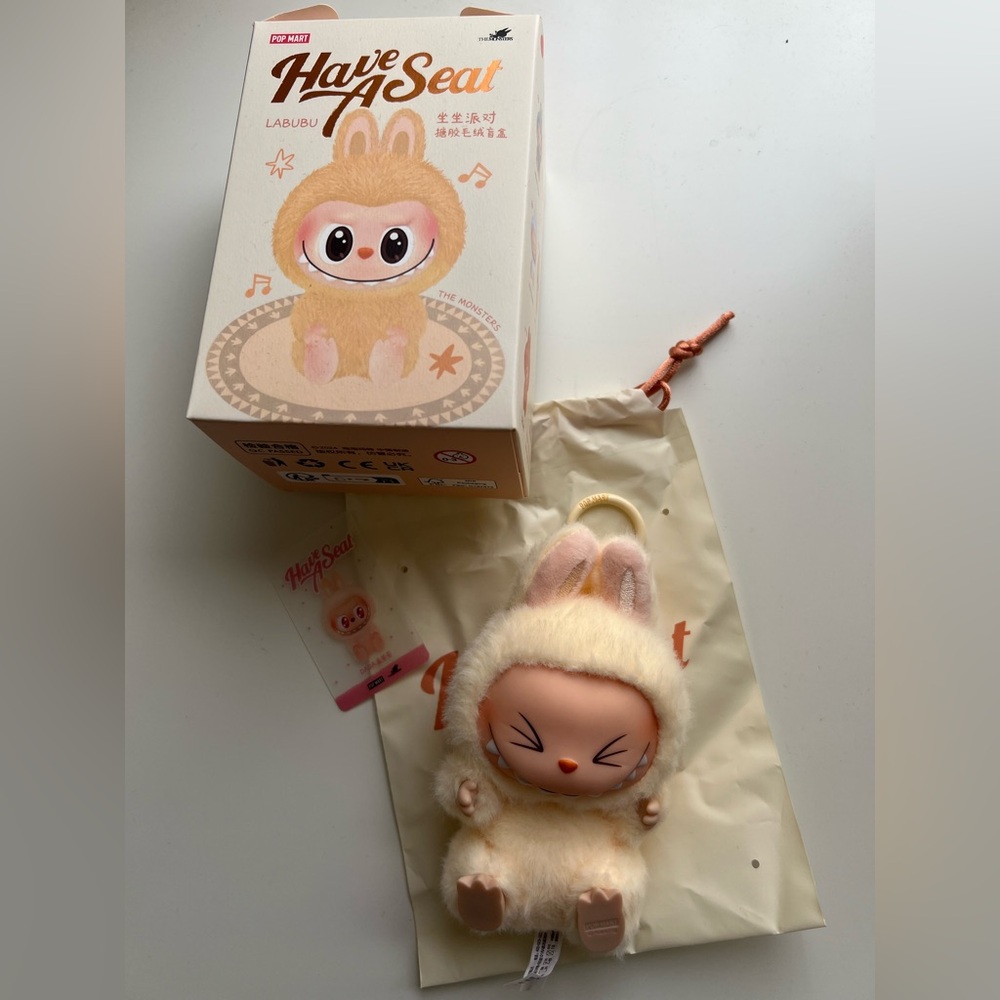 Labubu Plush Toy in Cream and Pink Outfit